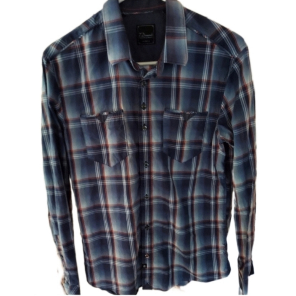 Mens 7 Diamonds Nordstrom blue/orange plaid button up